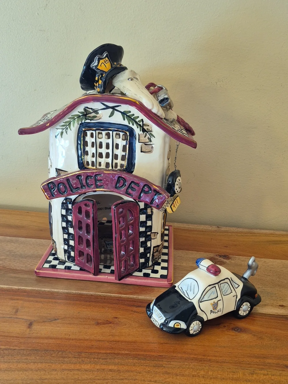 Blue Sky Clayworks Whimsical Ceramic Police Dept. & Car - Heather Goldminc